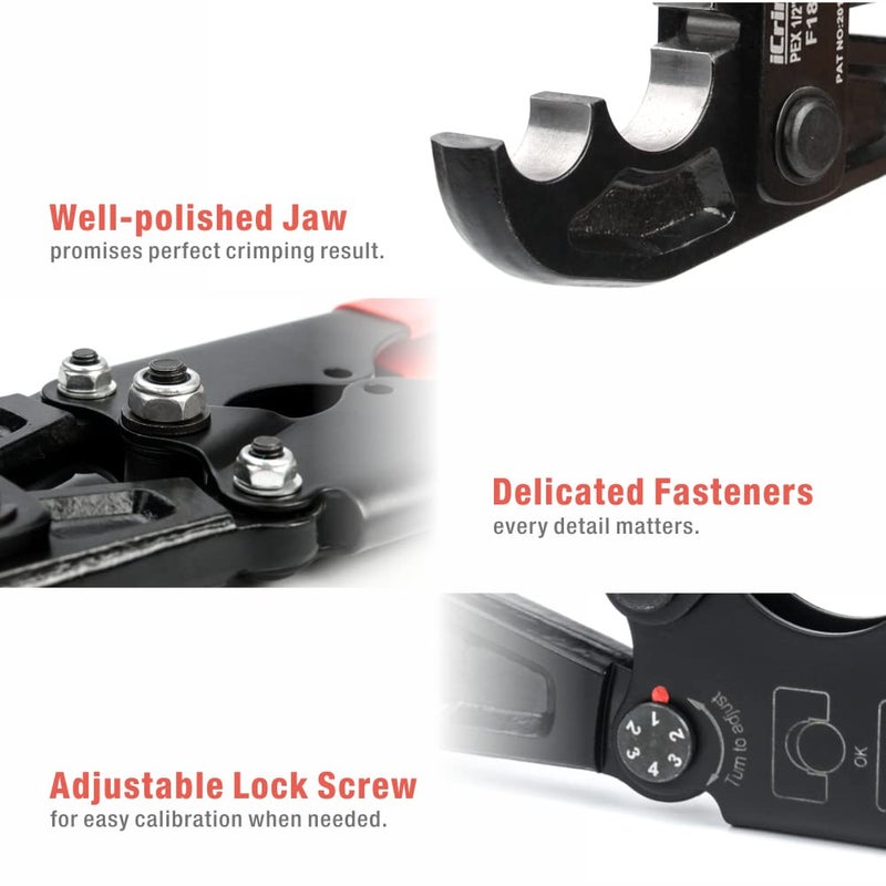 IWISS/iCrimp PEX Pipe Copper Ring Crimping Tool Kit for 1/2 in, 3/4 in Crimp Rings, Meets F1807 Standard (13" Combo PEX Crimper) - Image 5